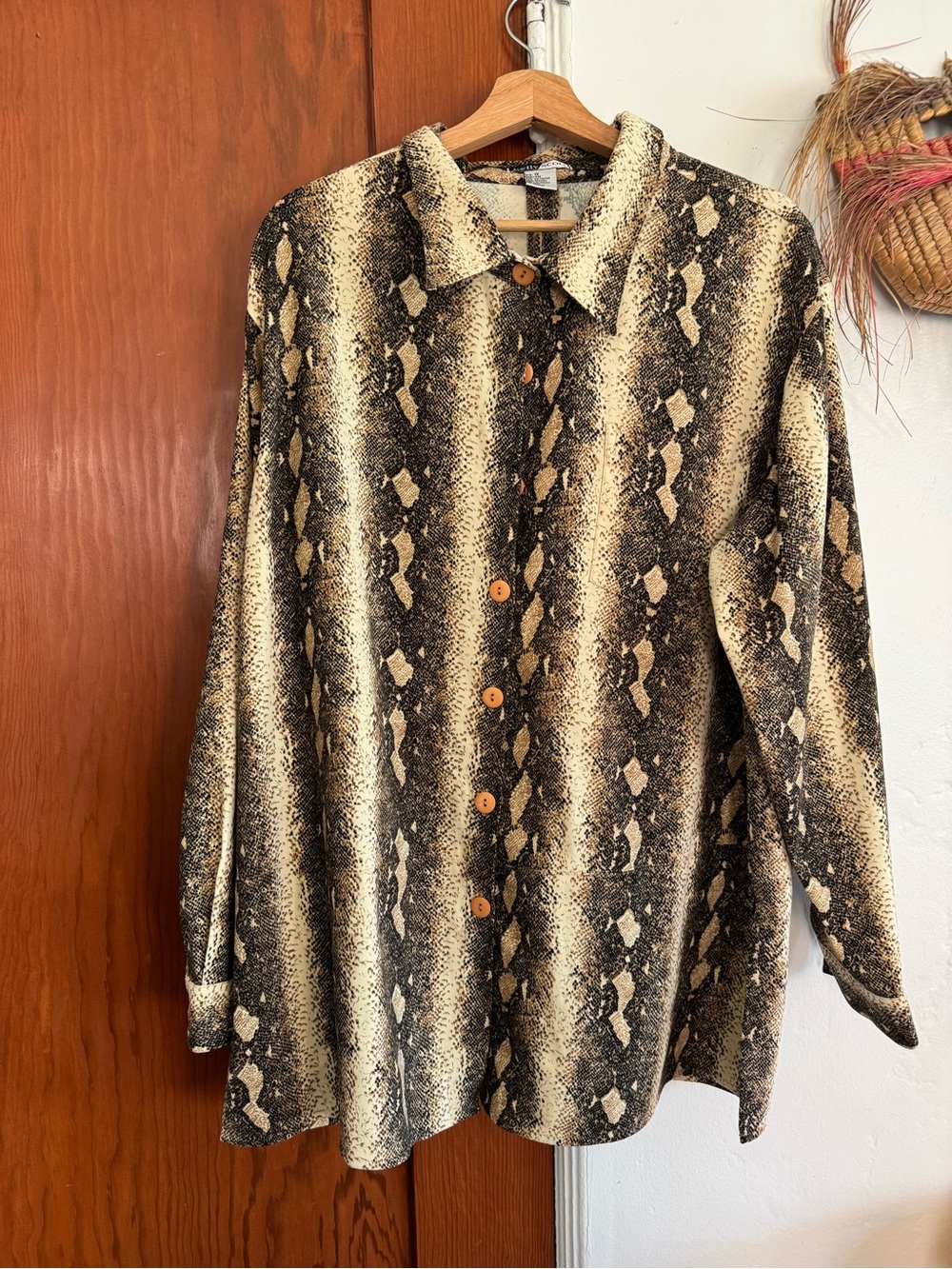 Neutral Snake Print Button-Up Shirt